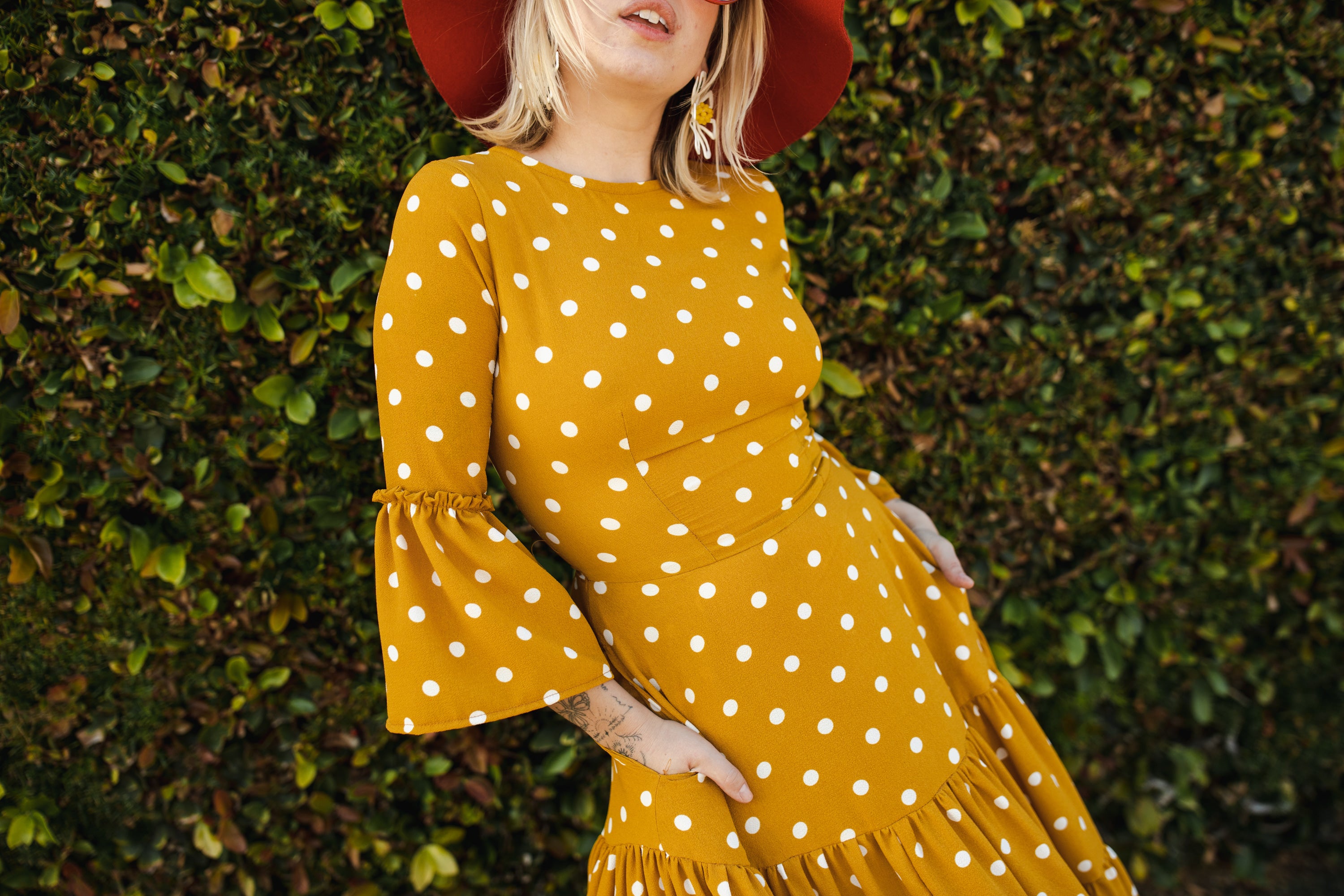 Her lip to Tiered Polka-Dot Long Dress-