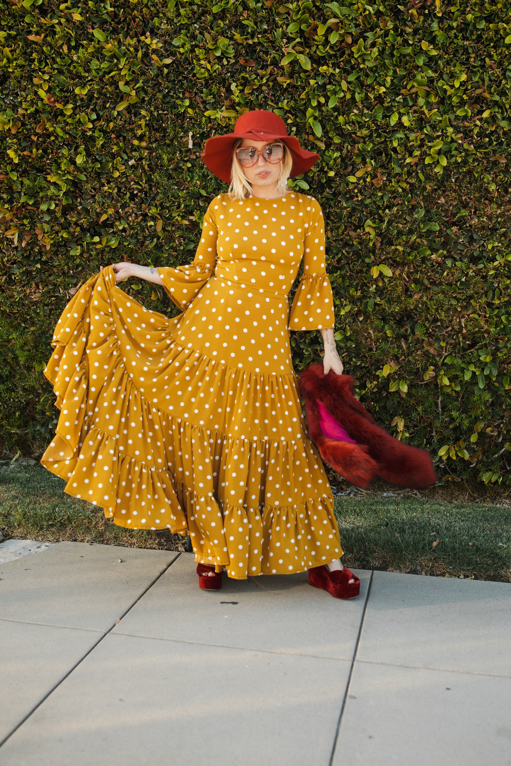 Imogen Petite 3-Tier Ruffle Maxi Dress in Mustard Polka – Jennafer Grace Imogen Petite 3-Tier Ruffle Maxi Dress in Mustard Polka – Jennafer Grace