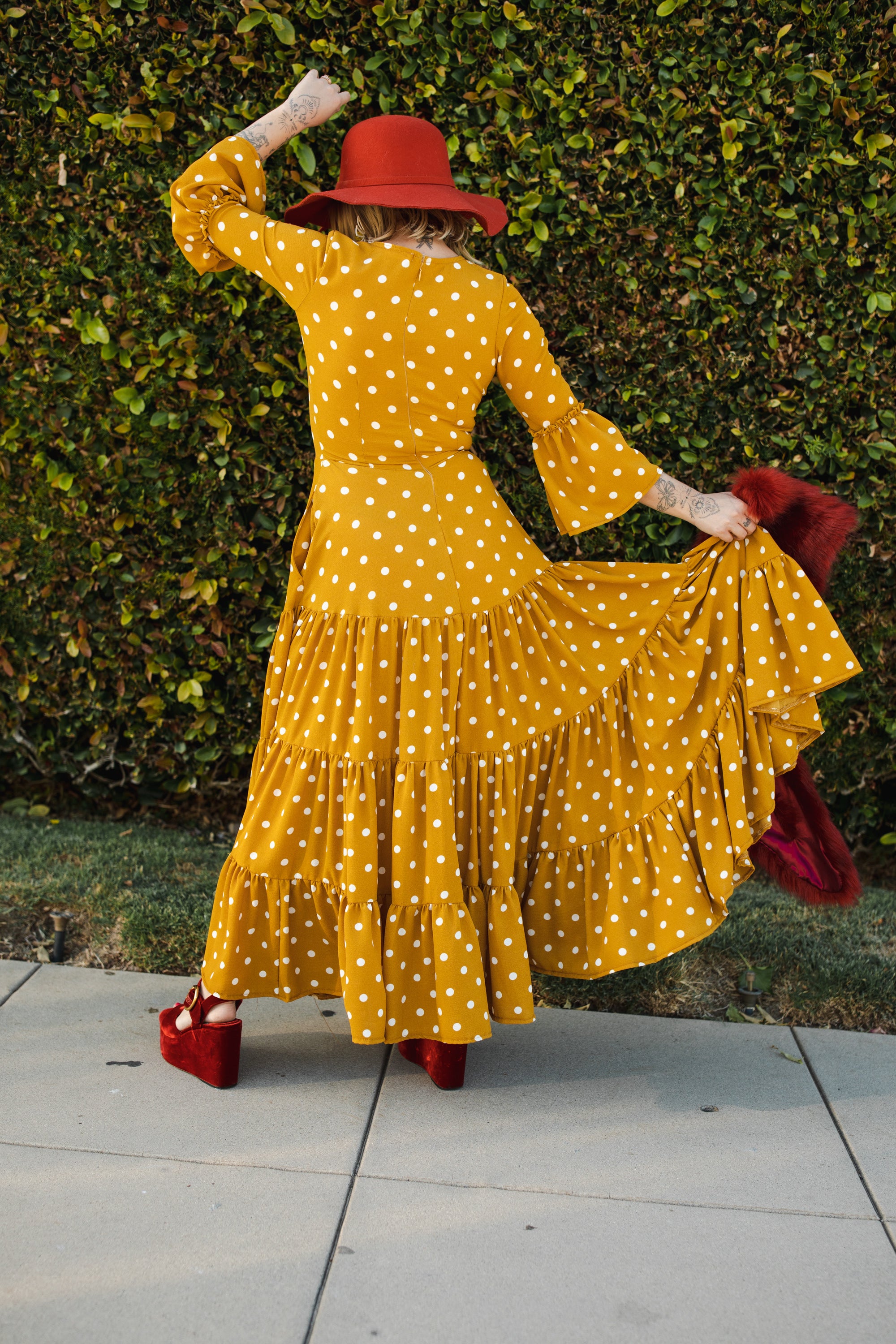 Mustard polka clearance dot maxi dress