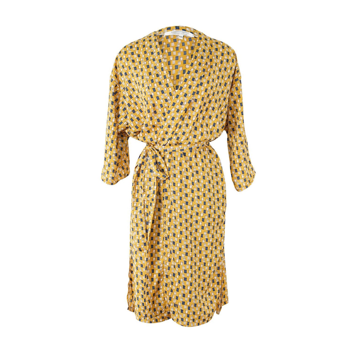 Neutra, nuetral, yellow, squares, patterned, koi kimono, boho, chic, duster, jacket, pockets, handmade, madeinusa, jennafergrace