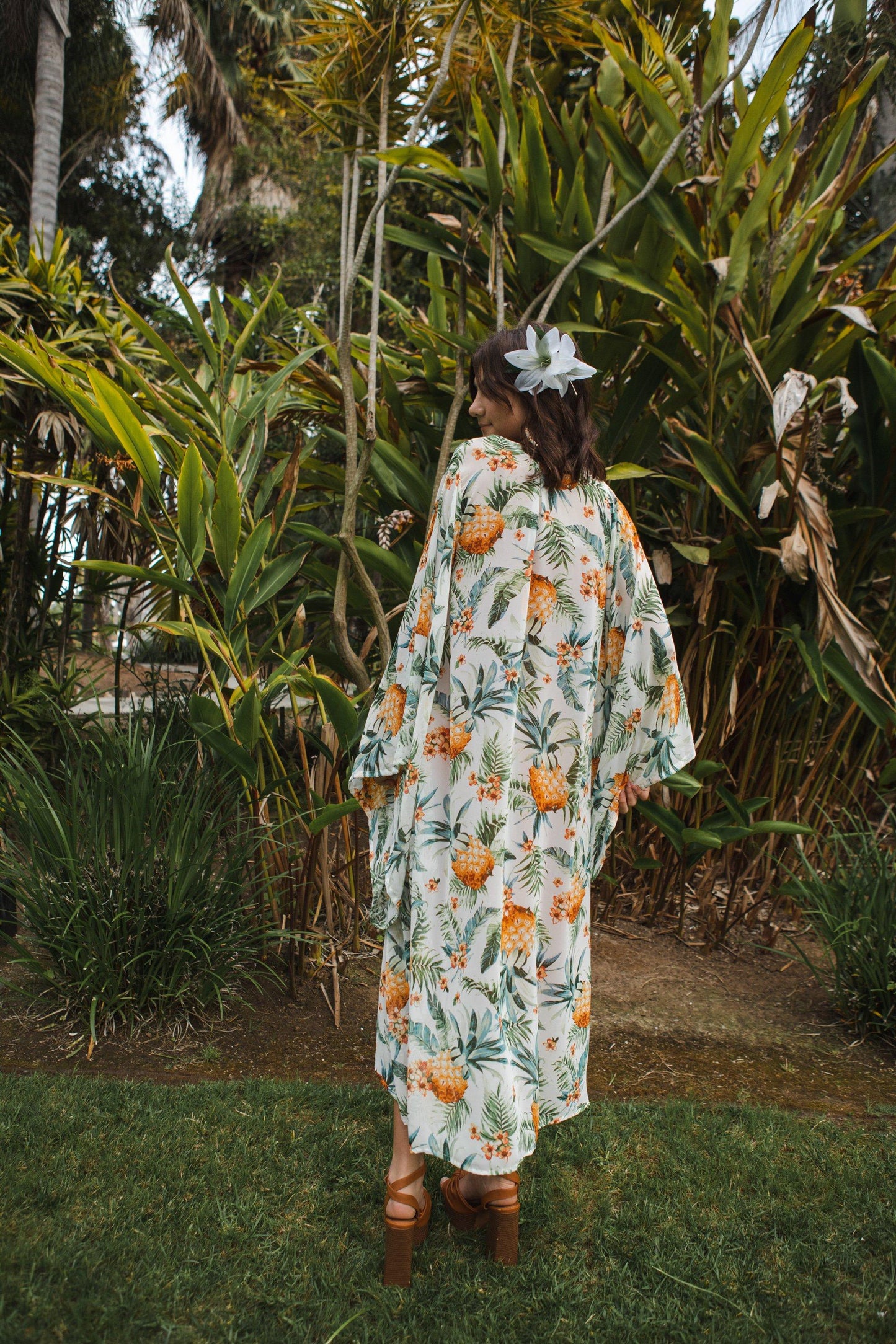 jennafer grace princesa de piñas kimono pineapple tropical botanical green orange summer coverup wrap dress boho bohemian hippie beach resort cabana lounge loungewear unisex handmade