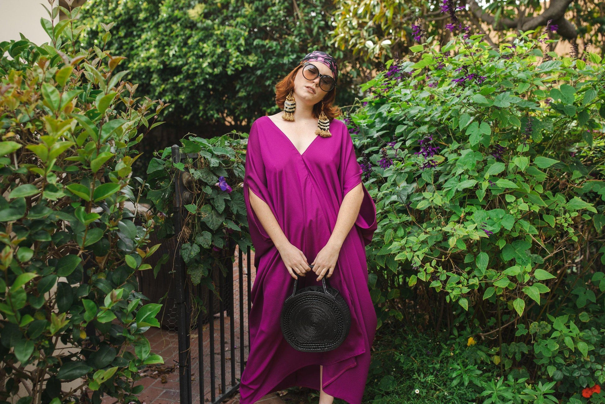 caftan mumu shift dress coverup raspberry fuchsia hot pink silky boho bohemian hippie beach resort spa lounge loungewear layering unisex handmade