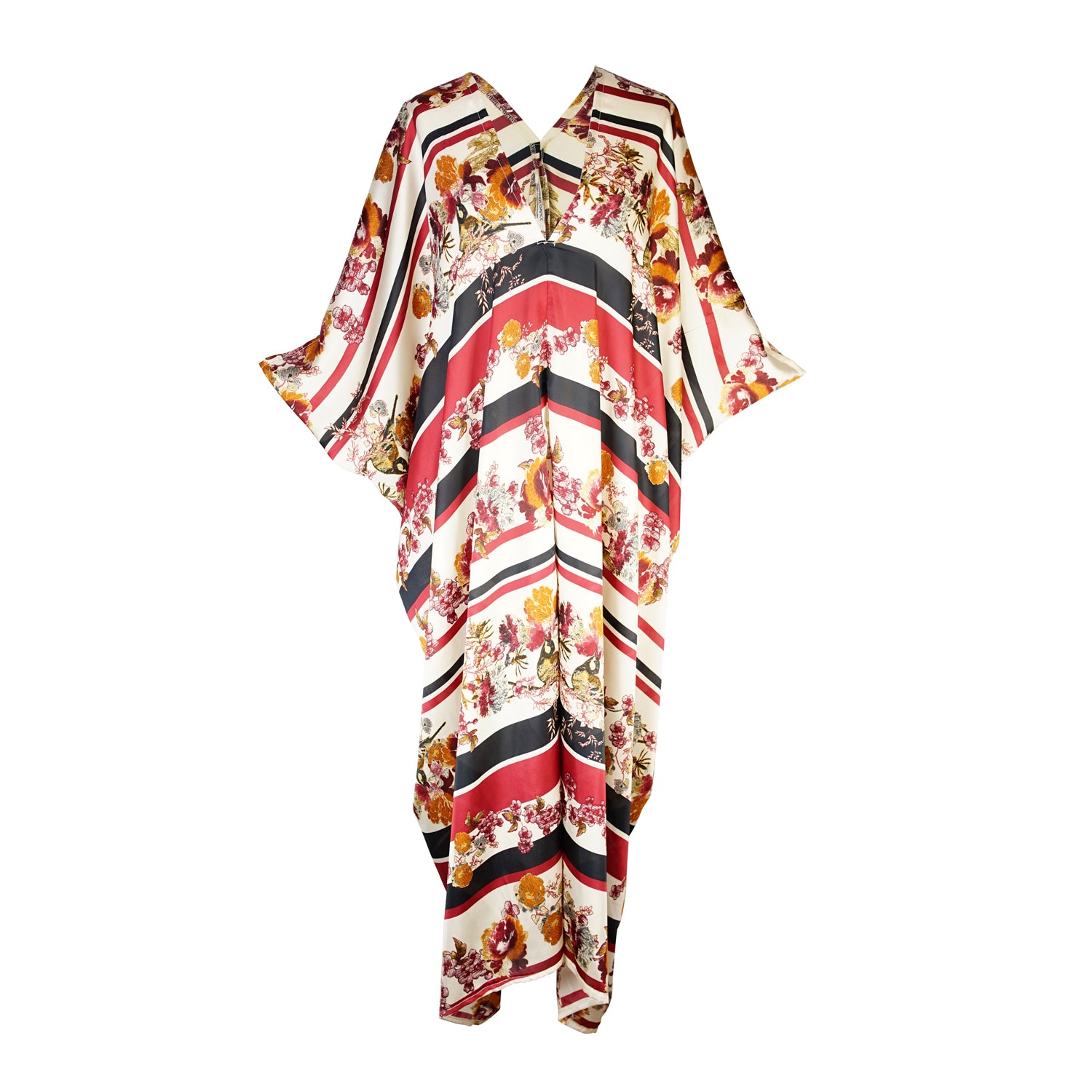 jennafer grace Chestnut Chickadee caftan burnt sienna burgundy black horizontal stripes stripe striped autumnal turmeric yellow orange avian floral print kaftan mumu shift dress coverup casual boho bohemian hippie beach resort spa lounge loungewear layering unisex handmade in California USA