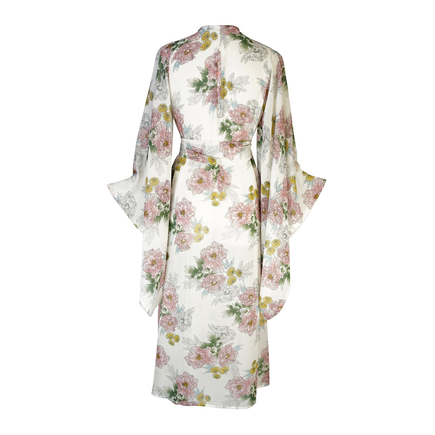 jennafer grace savannah kimono delicate floral flower pink green white coverup wrap dress with pockets duster jacket robe boho bohemian hippie whimsical romantic beach poolside resort cabana lounge wear unisex handmade in california usa