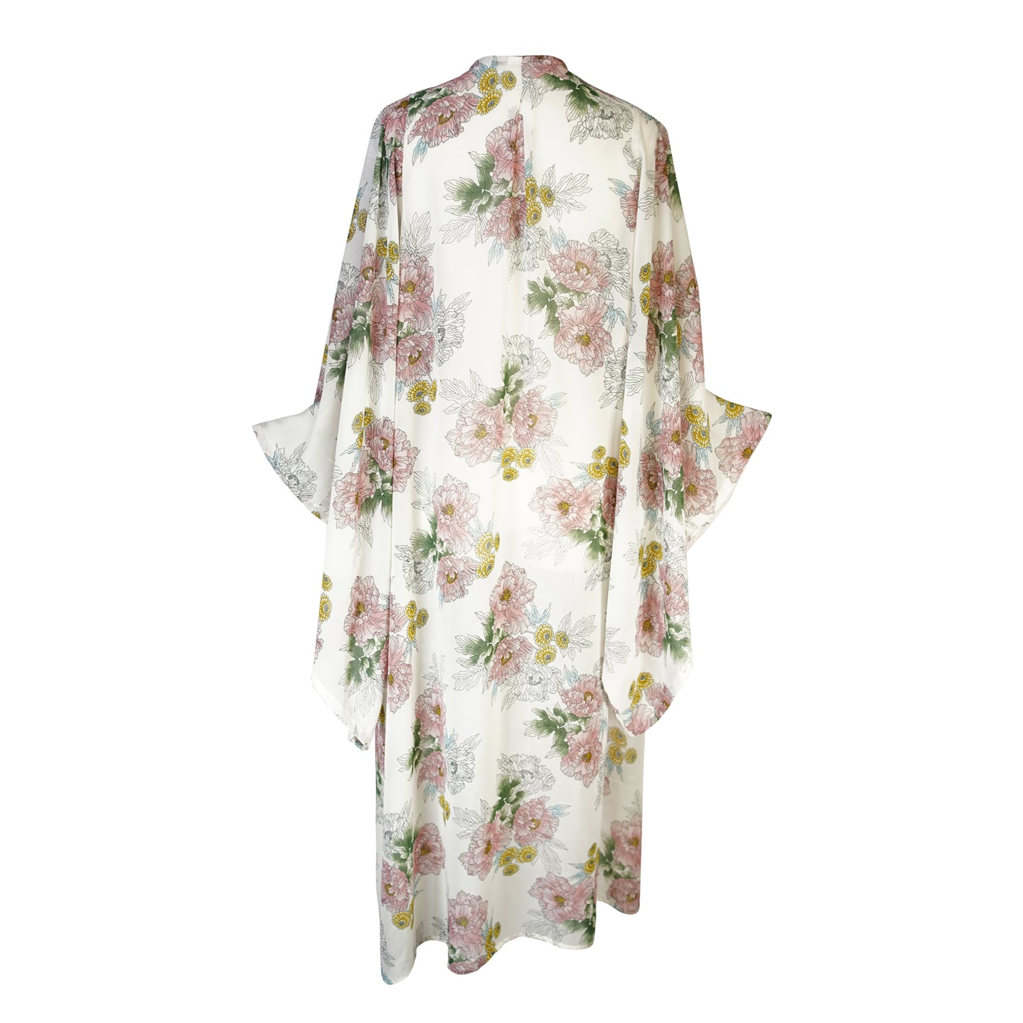 jennafer grace savannah kimono delicate floral flower pink green white coverup wrap dress with pockets duster jacket robe boho bohemian hippie whimsical romantic beach poolside resort cabana lounge wear unisex handmade in california usa