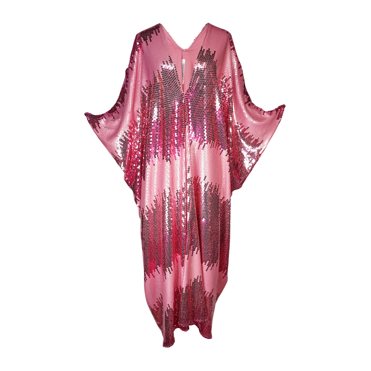 jennafer grace Stratus Pink Sequin caftan blush pink hot pink fuchsia sequined kaftan mumu shift dress coverup boho bohemian hippie beach resort spa lounge loungewear layering unisex handmade in California USA