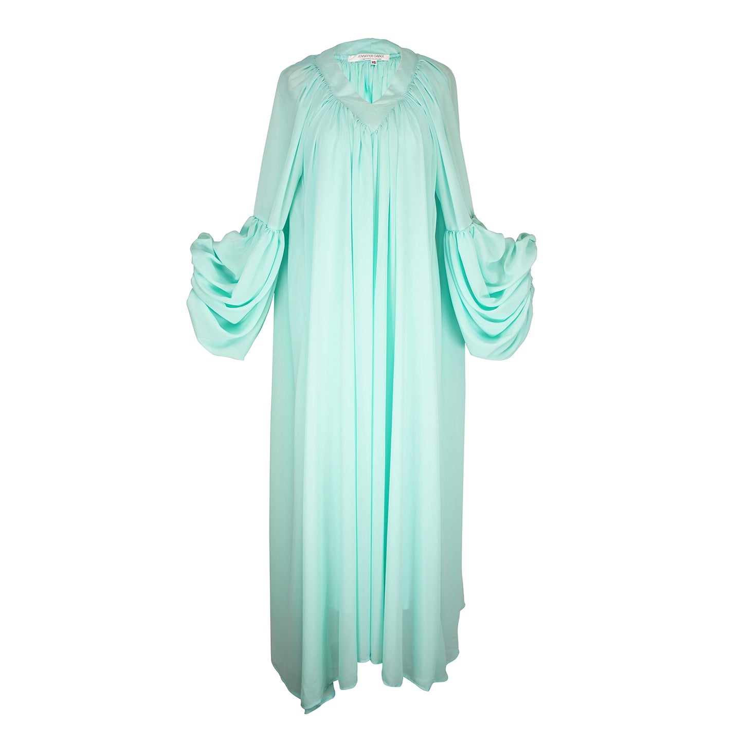 Jennafer Grace Tiffany Blue aquamarine stardust maxi dress evening gown volume balloon sleeve voluminous circle skirt unisex handmade in California USA