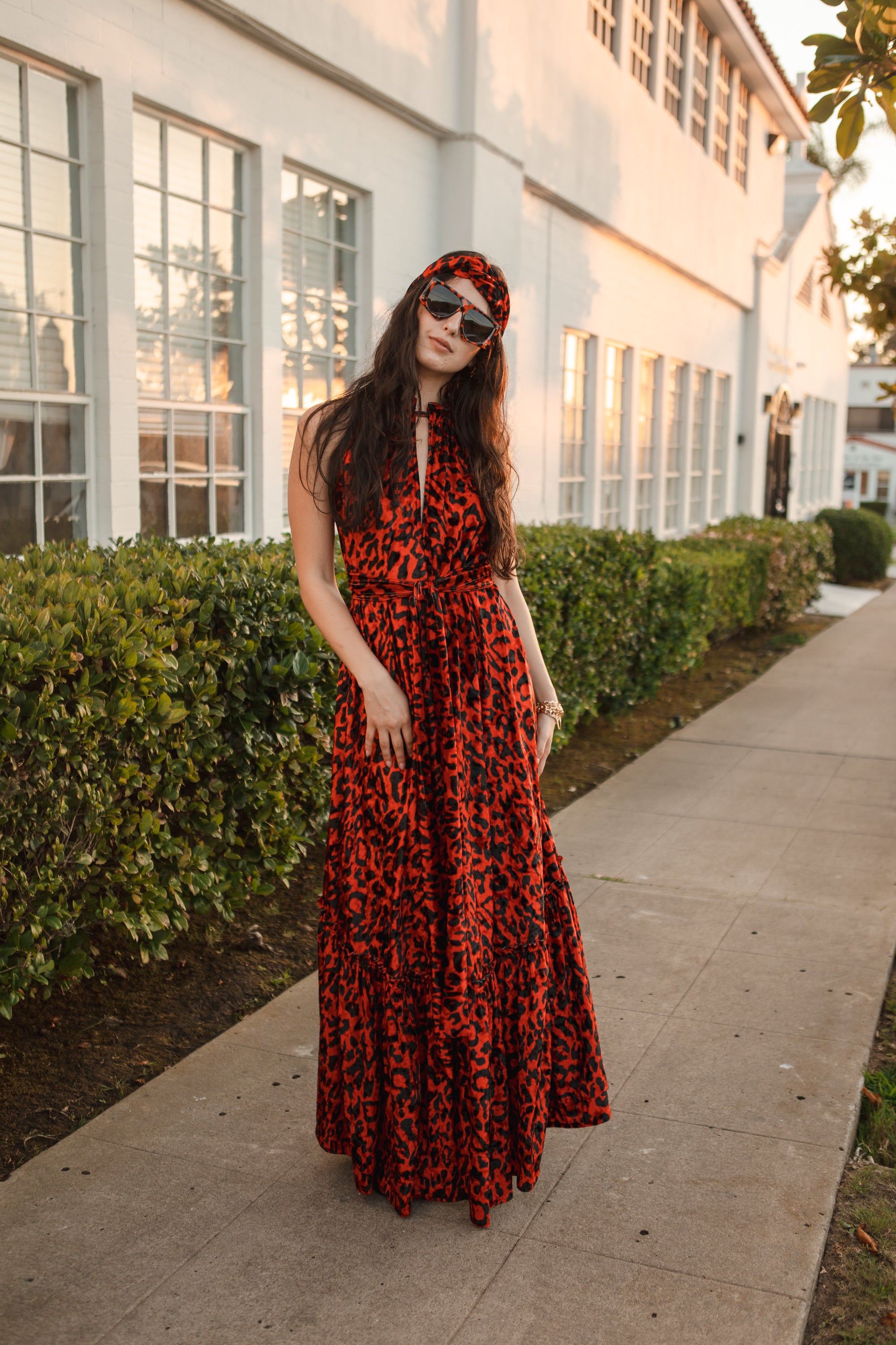 Red velvet store leopard print dress